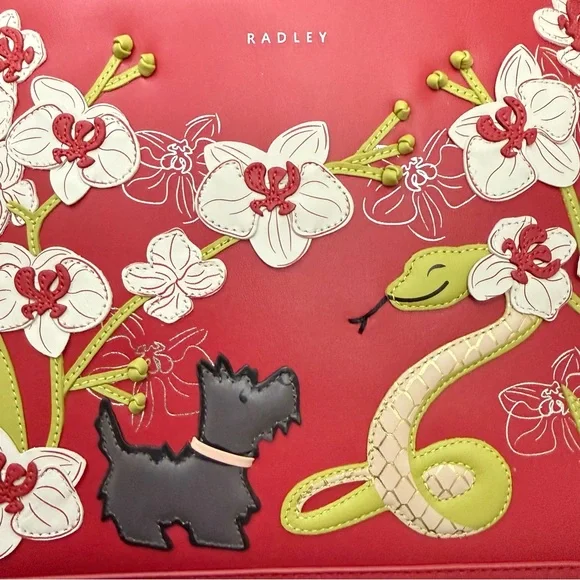 RADLEY London Red LUNAR NEW YEAR 2025 3D Flower Snake Zip Top Grab Crossbody Bag - Picture 9 of 16